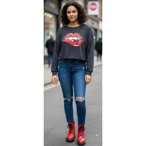 Altar'd State Rocky Horror Grunge Distressed Cropped Sweatshirt Women Size Large